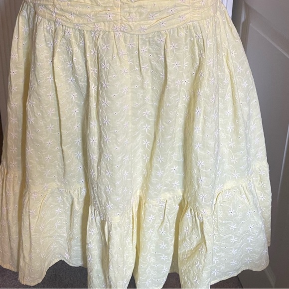 AQUA V-Neck Ruffled Eyelet Mini Dress Women's Large Yellow Short Flutter Sleeve - Picture 14 of 15